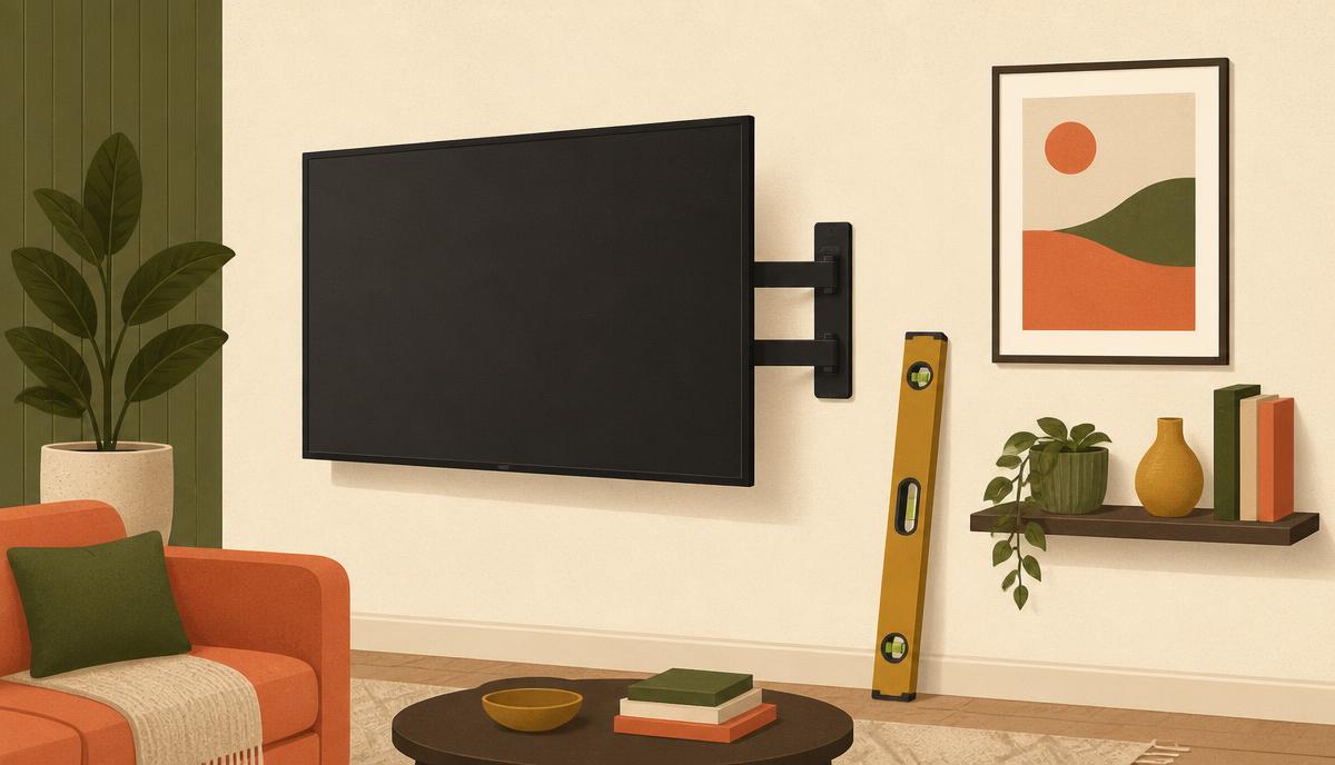 Soporte de televisión fijado a la pared con nivel y cableado oculto