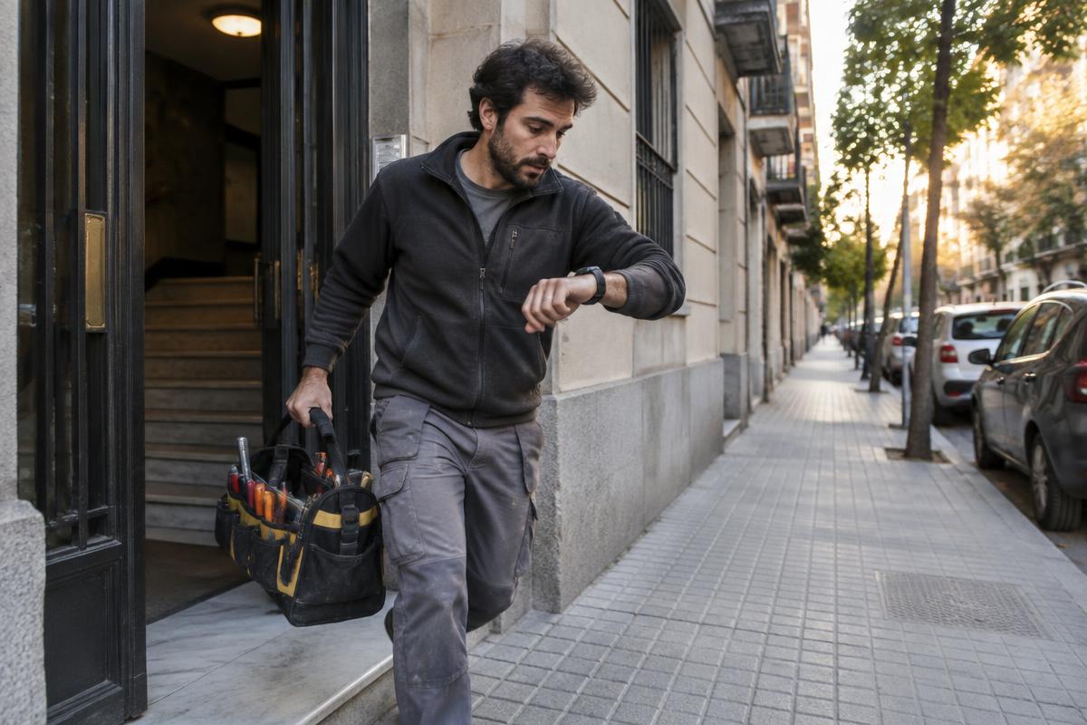 Caja de herramientas preparada junto a la puerta de una vivienda