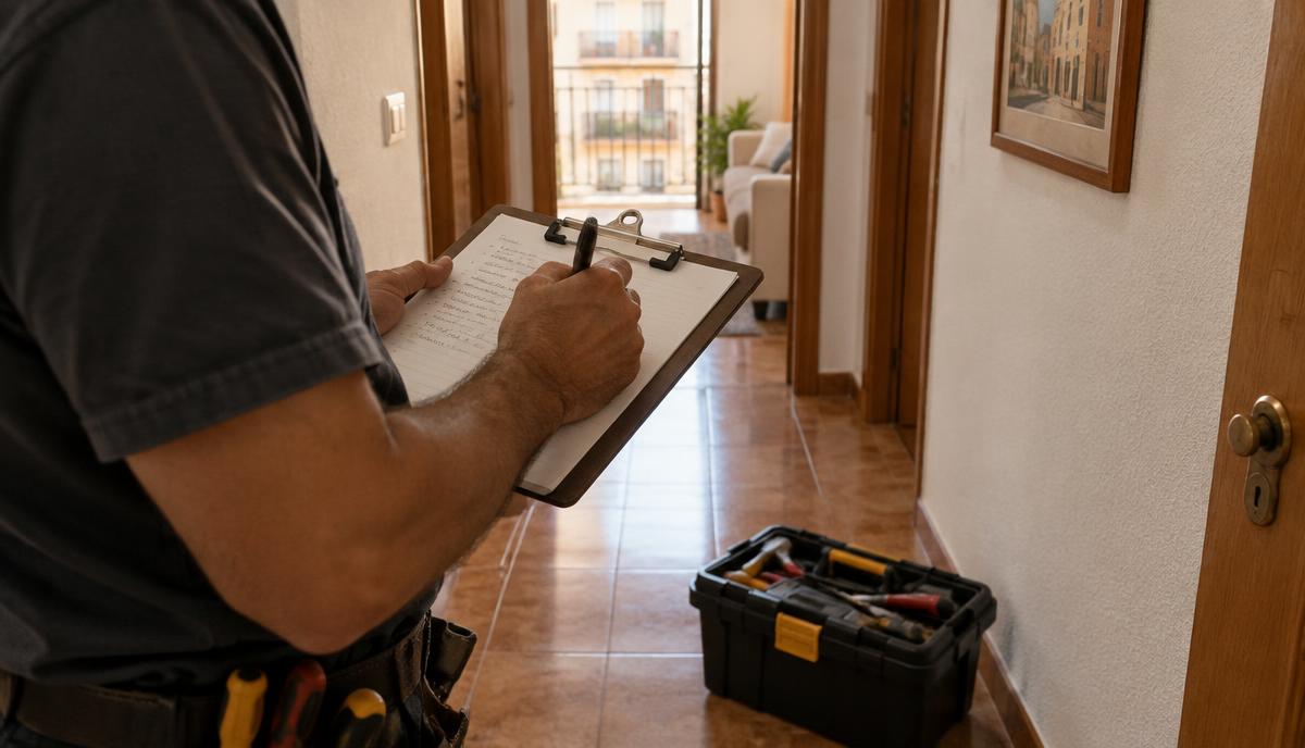 Presupuesto escrito a mano sobre una carpeta antes de empezar un trabajo de manitas en una vivienda