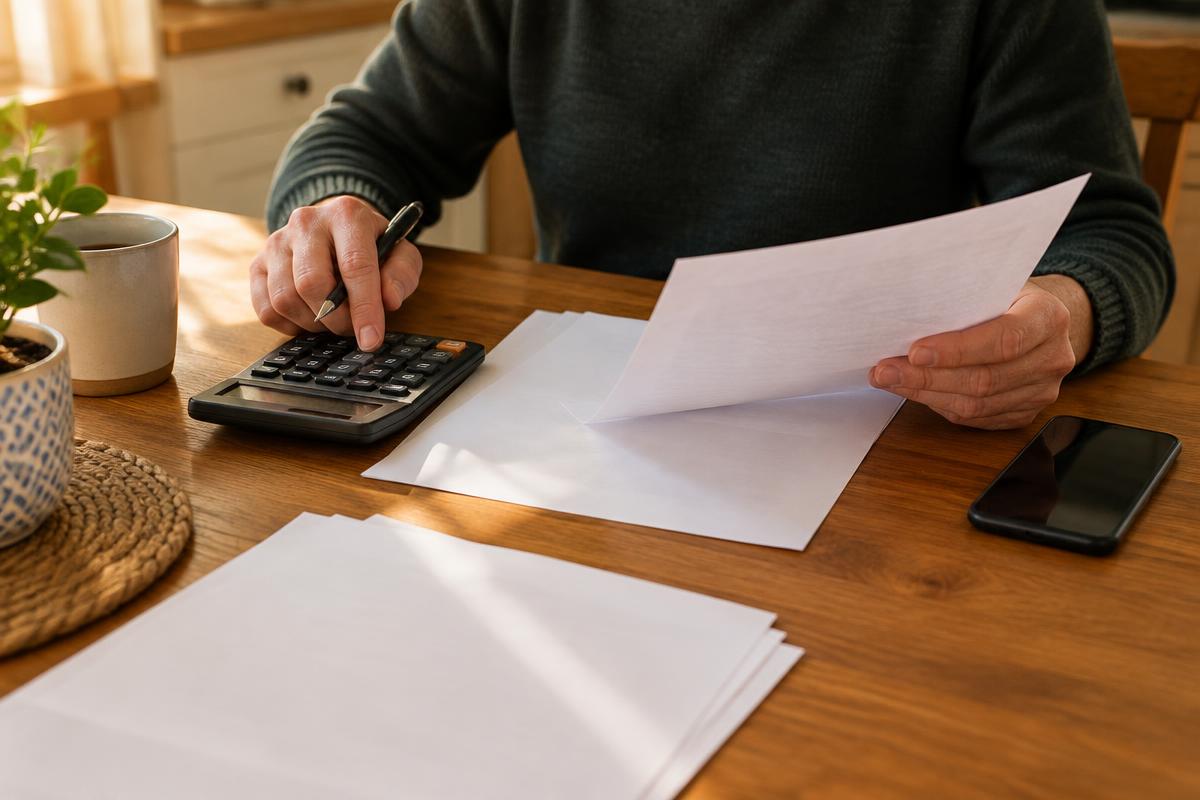 Documento de condiciones sobre una mesa junto a un teléfono y unas llaves de vivienda